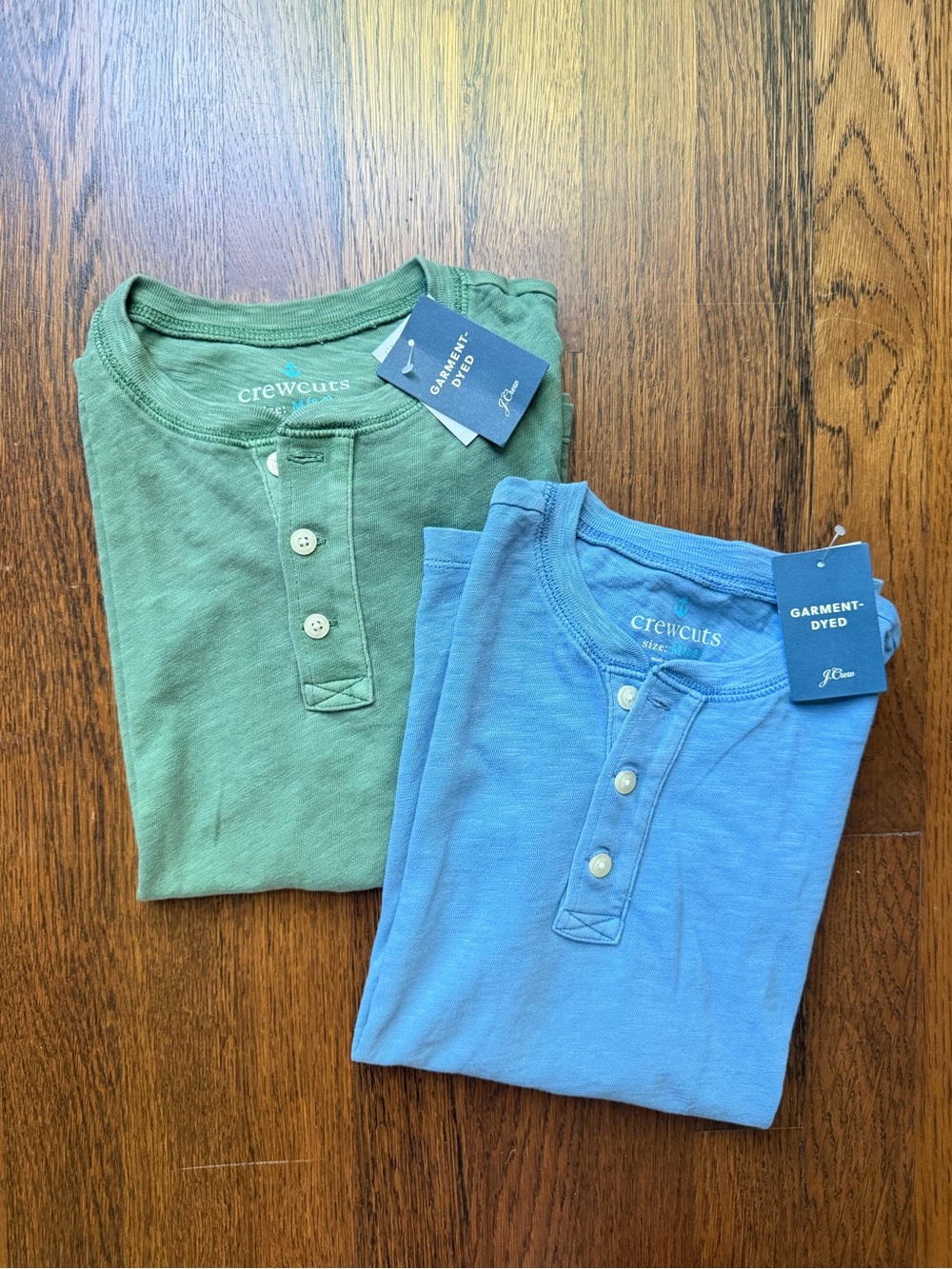 NWT Bundle of 2 crewcuts boy’s Henley Shirts — Green and Blue M (8-9)